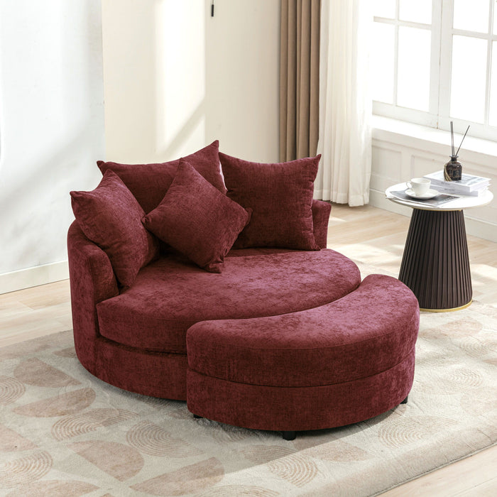 360° Swivel Accent Barrel Chair With Storage Ottoman & 4 Pillows, Modern Leisure Chair Round Accent For Living Room Hearth and Haven
