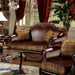 Dresden - Loveseat With 2 Pillows - Brown Synthetic Leather & Chenille, Cherry Oak ACME