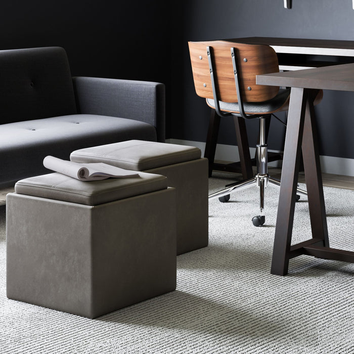 Rockwood - Upholstered Cube Storage Ottoman With Tray Simpli-Home