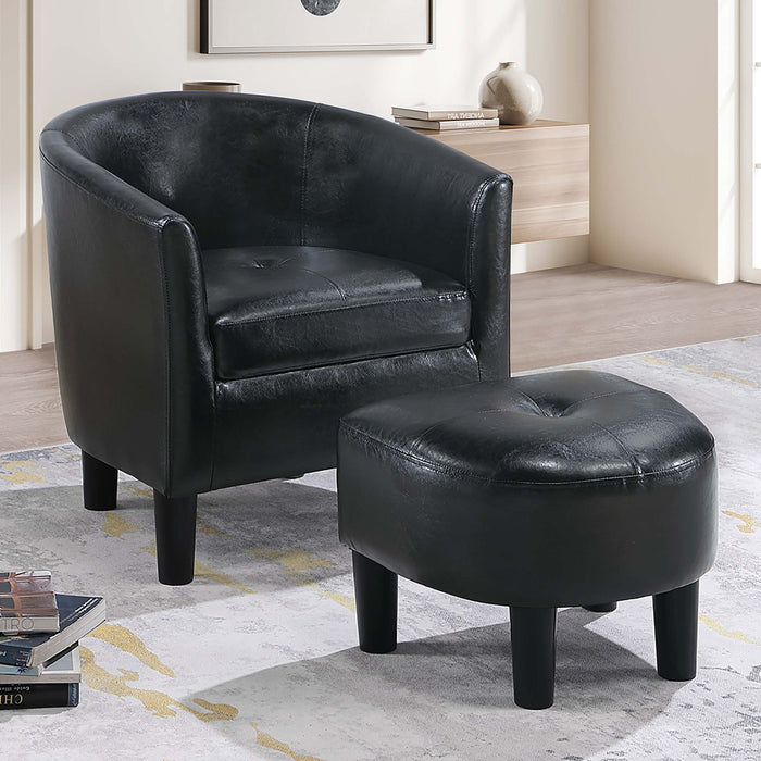 Accent Chair With Matching Ottoman Upholstered Round Backrest, Seating Set - Black Home Essentials