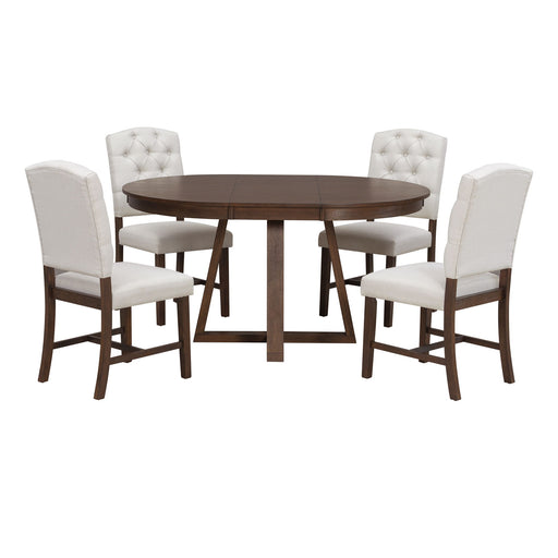 Dining Set With Leaf Round Table And 4 Upholstered Chairs Hearth and Haven
