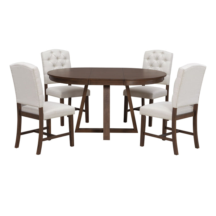 Dining Set With Leaf Round Table And 4 Upholstered Chairs Hearth and Haven