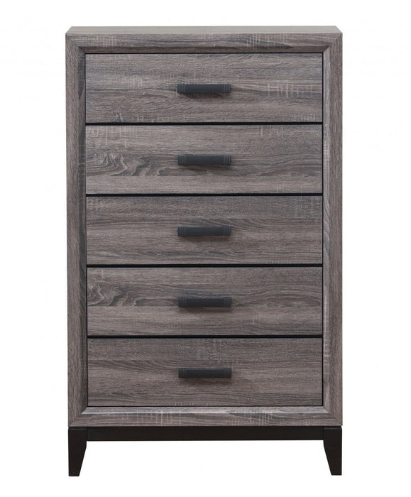 Wooden 5 Drawer Chest - Gray