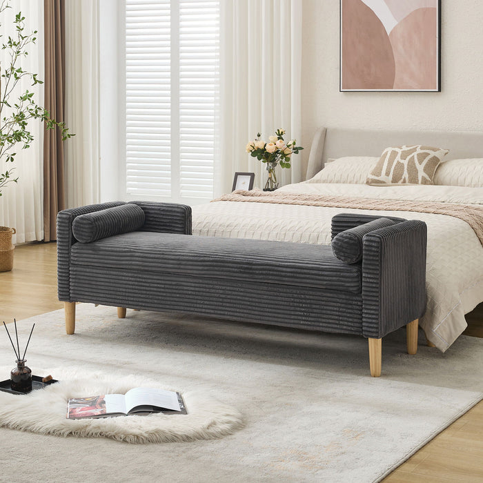 Upholstered Corduroy Flip Top Storage Bench For Living Room Home Essentials