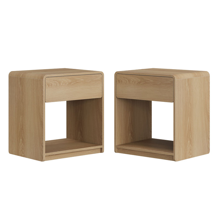 Bedside Table With Storage Drawers And Open Shelves (Set of 2) - Oak Home Essentials