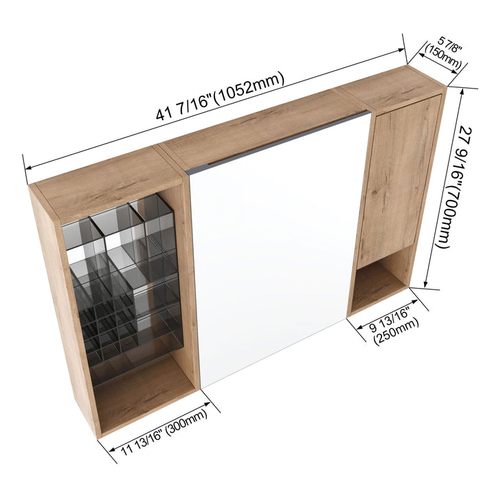 Wall Mounted Bathroom Mirror Cabinet & Adjustable Shelves Storage Cabinet - Imitative Oak Home Essentials