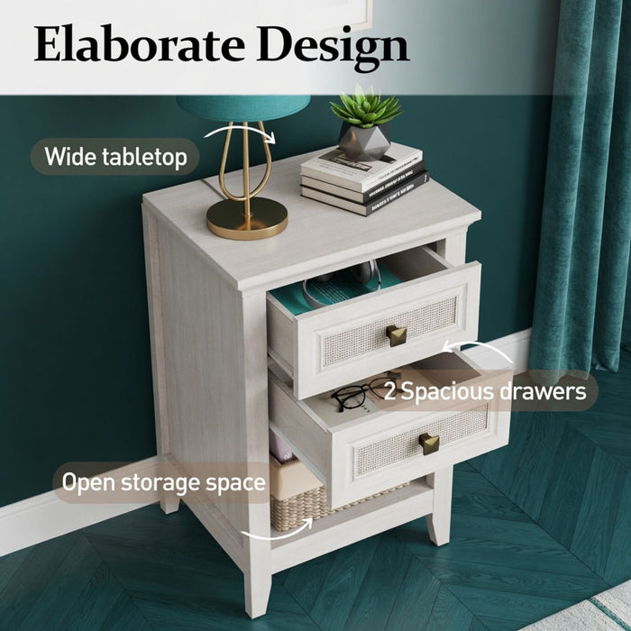 Nightstand With 2 Drawers & Shelf - White Home Essentials