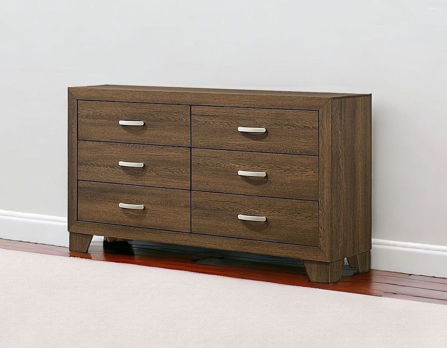 Six Drawer Wooden Double Dresser - Brown