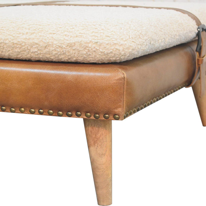 Buffalo - Large Square Hide Leather Footstool - Brown