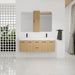 Floating Double Sink Bathroom Vanity Set With Tall Linen Cabinet, Drawers And Doors, Extra Large Storage, Integrated Sink, Soft Close Hardware - Glossy White / Light Oak Home Essentials