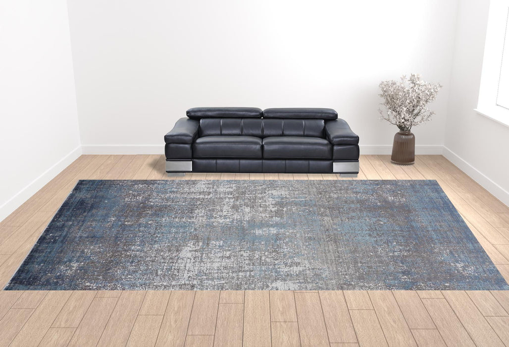 Abstract Power Loom Distressed Area Rug - Blue Gray And Silver