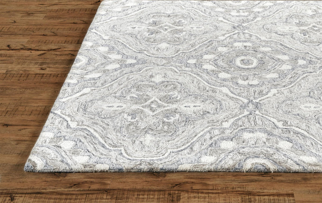 Floral Tufted Handmade Stain Resistant Area Rug - Taupe Blue And Gray Wool - 9' X 12'