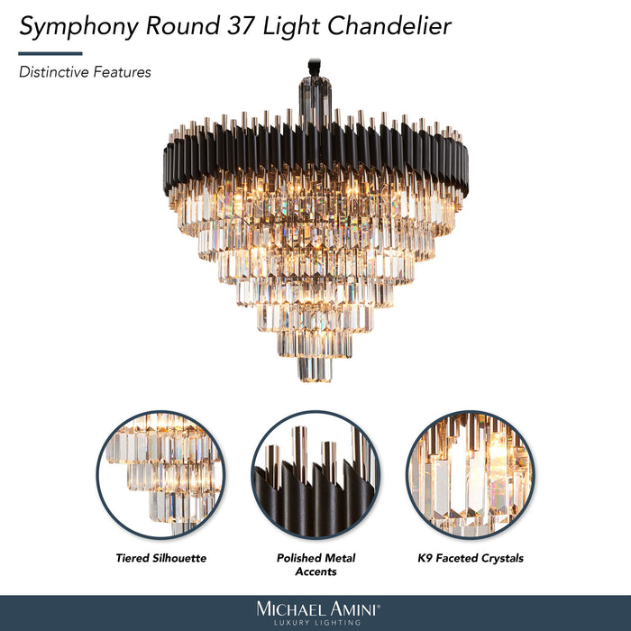 Michael Amini Lighting - Symphony Round 37-Light Crystal Chandelier - Black Michael Amini