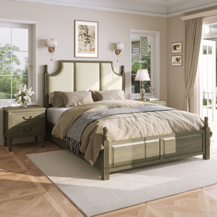 Farmhouse Platform Bed Frame With Tall Linen Upholstered Headboard Home Essentials