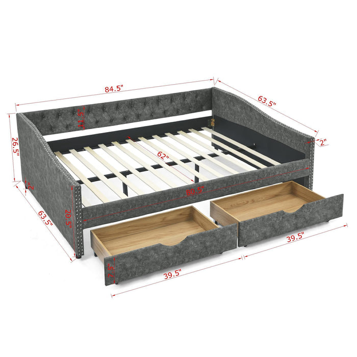 Upholstered Tufted Daybed With Drawers, Waved Arms Home Essentials