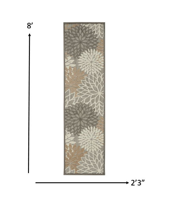 2' X 8' Floral Indoor & Outdoor Area Rug - Gray / Ivory