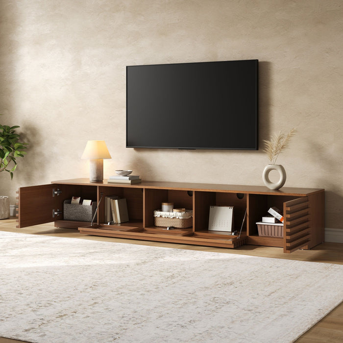 TV Stand, Entertainment Center With Cable Management And Soft Closing Hinges - Walnut Hearth and Haven