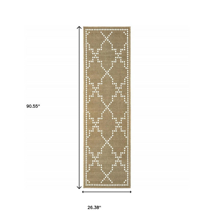 2' X 8' Geometric Stain Resistant Indoor / Outdoor Area Rug - Tan