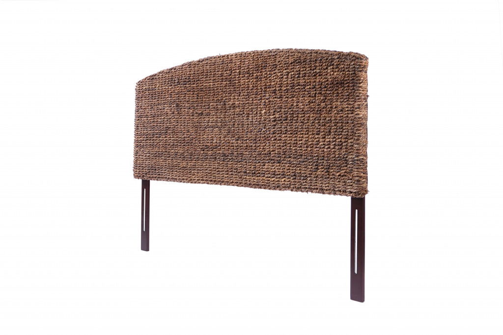 Woven Banana Leaf Curved King Size Headboard - Brown Natural / Rustic