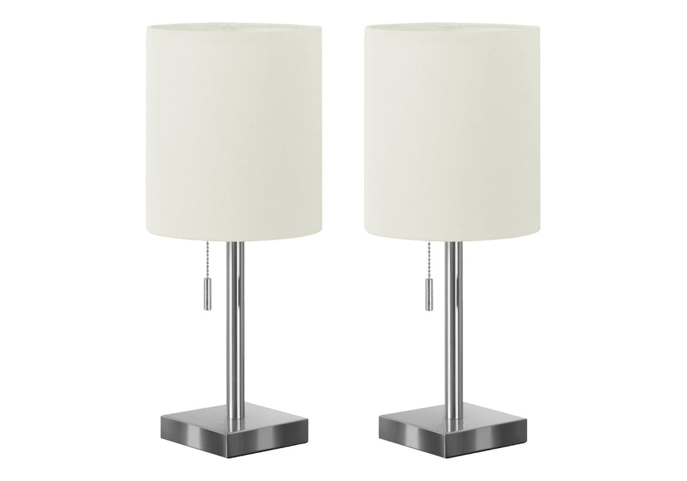 Metal Candlestick USB Table Lamps With Ivory Drum Shade (Set of 2) - Silver