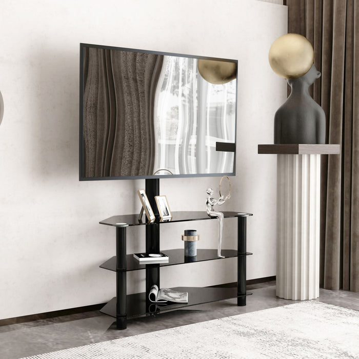 Multi-Function TV Stand Height Adjustable Bracket Swivel 3 Tier - Black Home Essentials