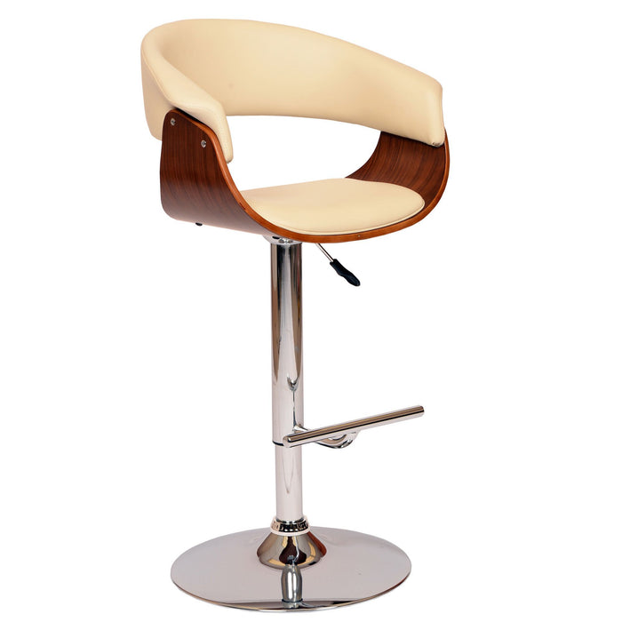 Faux Leather And Solid Wood Swivel Low Back Adjustable Height Bar Chair With Footrest 44" - Cream and Silver