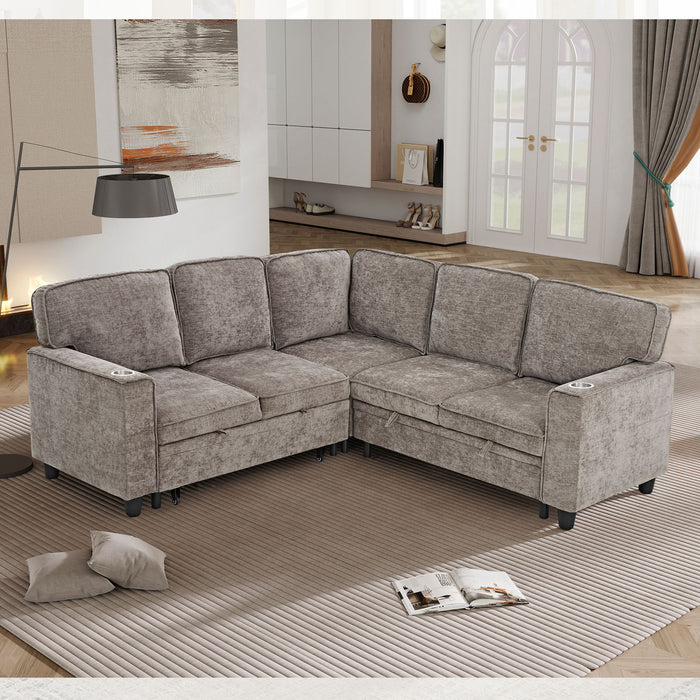L-Shaped Sofa With Pull Out Sofa Bed With USB Home Essentials