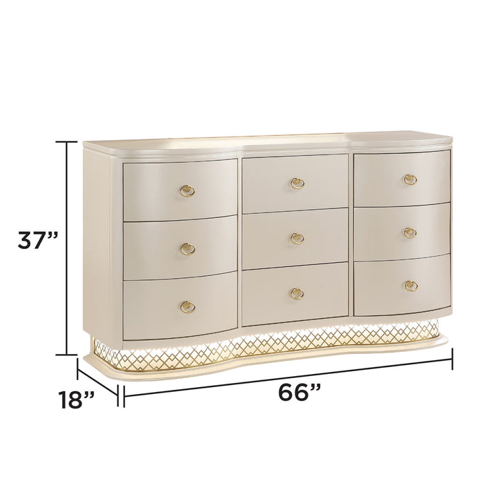 Flora - 9 Drawer Dresser With LED - Champagne Matrix Furniture Group