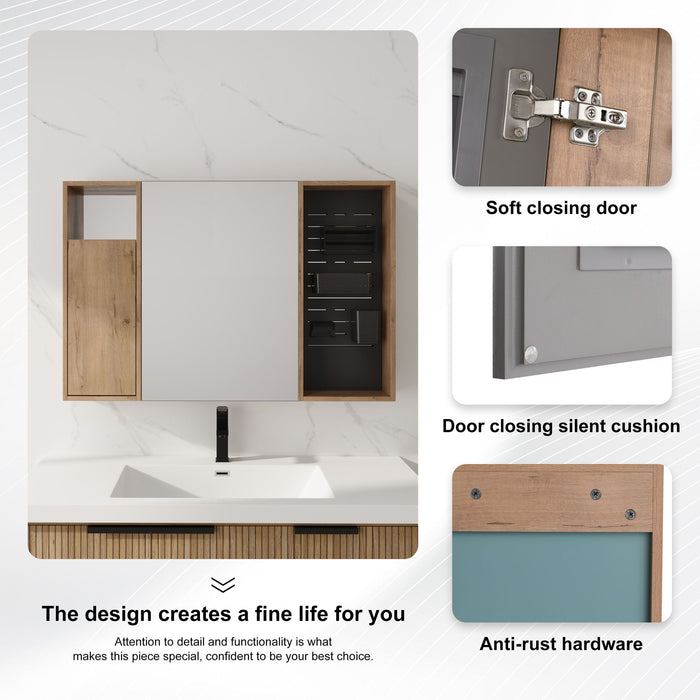 Wall Mounted Bathroom Mirror Cabinet With Soft Close Door, Storage Cabinet - Imitative Oak Home Essentials