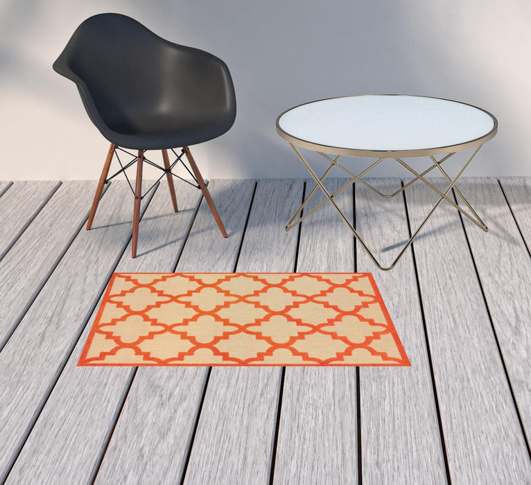 2' X 3' Geometric Stain Resistant Indoor / Outdoor Area Rug - Orange