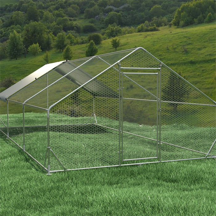 Large Metal Chicken Coop, Walk In Poultry Cage Hen Run House Rabbits Habitat Cage Spire Shaped Coop With Waterproof And Anti Ultraviolet Cover Daily Nest