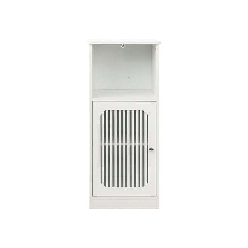 Louvered Door Bathroom Low Cabinet With Multi Layer Storage - White Home Essentials