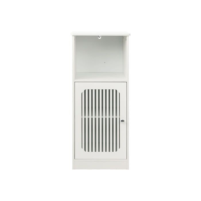 Louvered Door Bathroom Low Cabinet With Multi Layer Storage - White Home Essentials