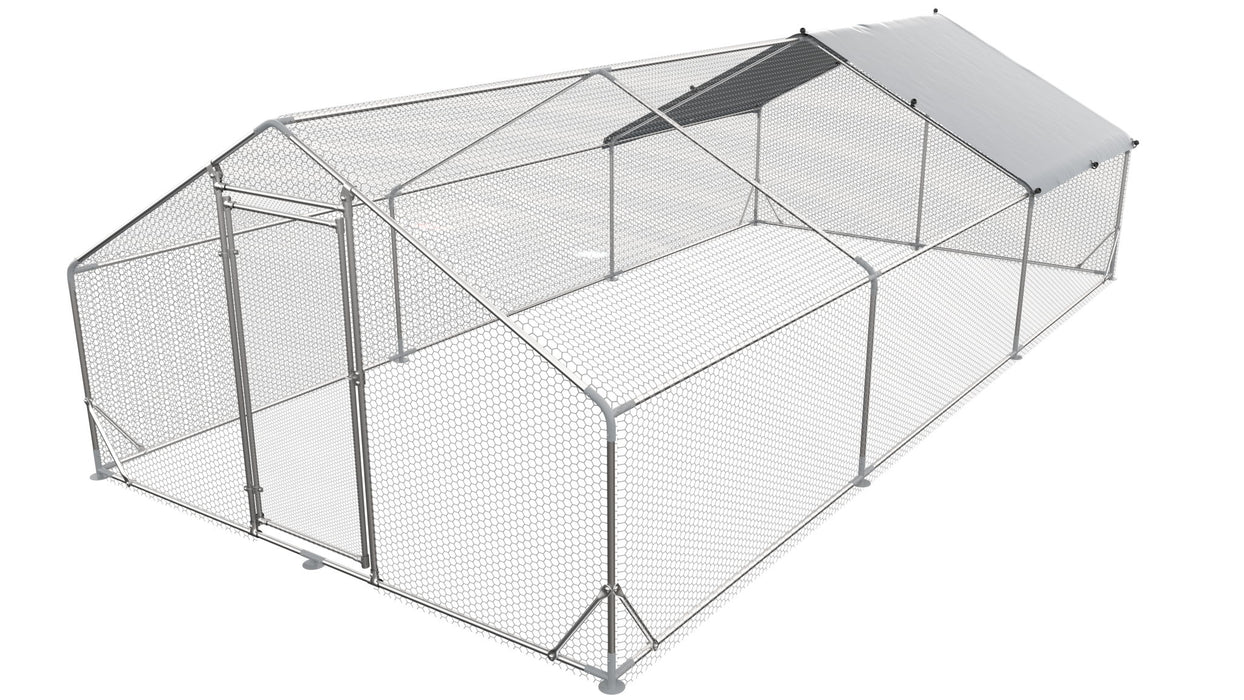Large Metal Chicken Coop, Walk In Poultry Cage Hen Run House Rabbits Habitat Cage Spire Shaped Coop With Waterproof And Anti Ultraviolet Cover Daily Nest