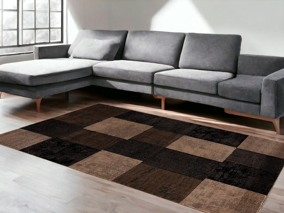 5' x 7' Checkered Dhurrie Area Rug - Brown