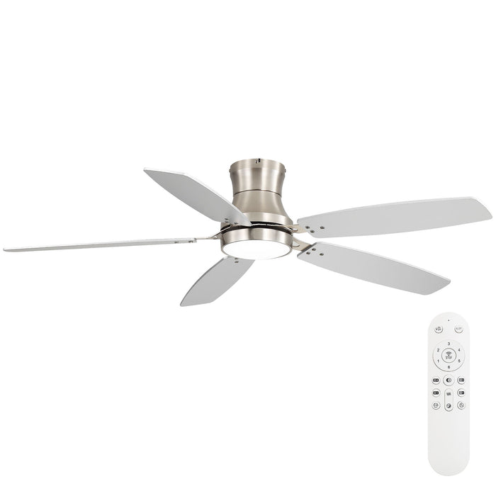 42" Low Profile Ceiling Fan With Light, 18W Dimmable LED, Reversible DC Motor, Quiet Operation, 5 Blades, Remote Included - Silver Daily Nest