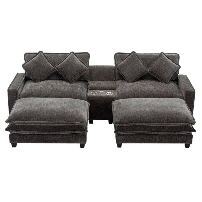 Modern Sectional Sofa With Removable Ottomans, USB Ports Hearth and Haven