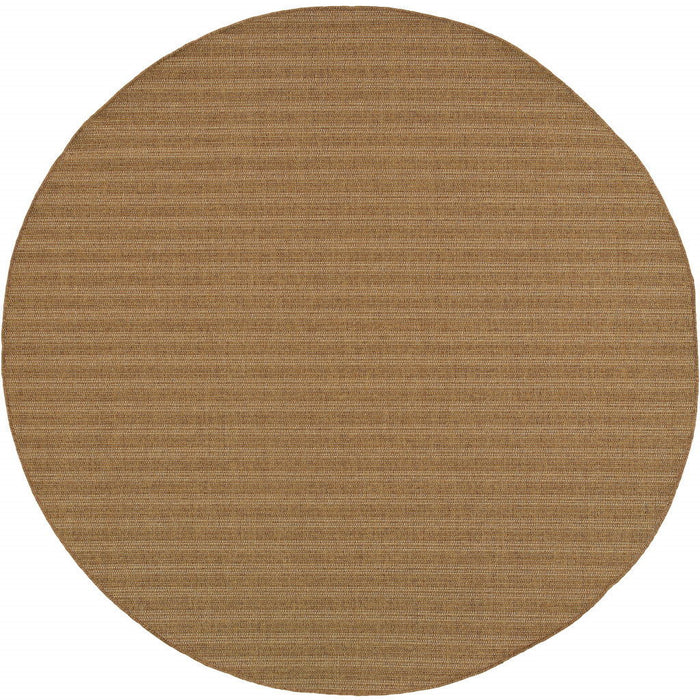 8' X 8' Round Striped Stain Resistant Indoor / Outdoor Area Rug - Tan