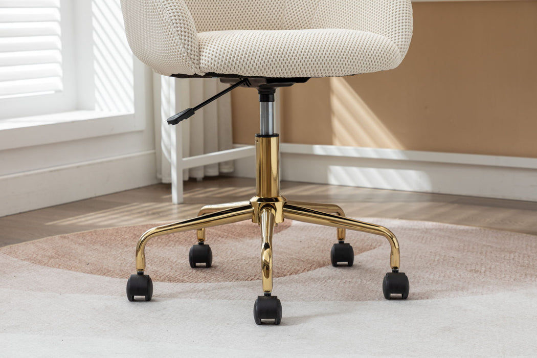 047 - Mesh Fabric Home Office 360°Swivel Chair Adjustable Height With Gold Metal Base, Beige