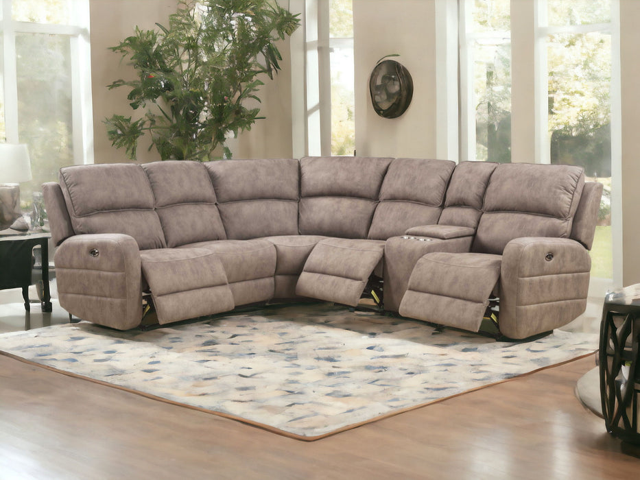 Top Grain Leather Power Reclining Curved Six Piece Corner Sectional With Console - Brown