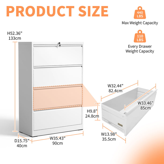 Lateral File Cabinet, Locking Heavy Duty, Anti-Tip Safety Interlock, Vertical Storage For Letter/Legal/A4 Files Home Essentials