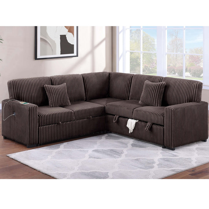 Convertible Sectional Upholstered Sleeper Sofa With Storage Chaise Home Essentials