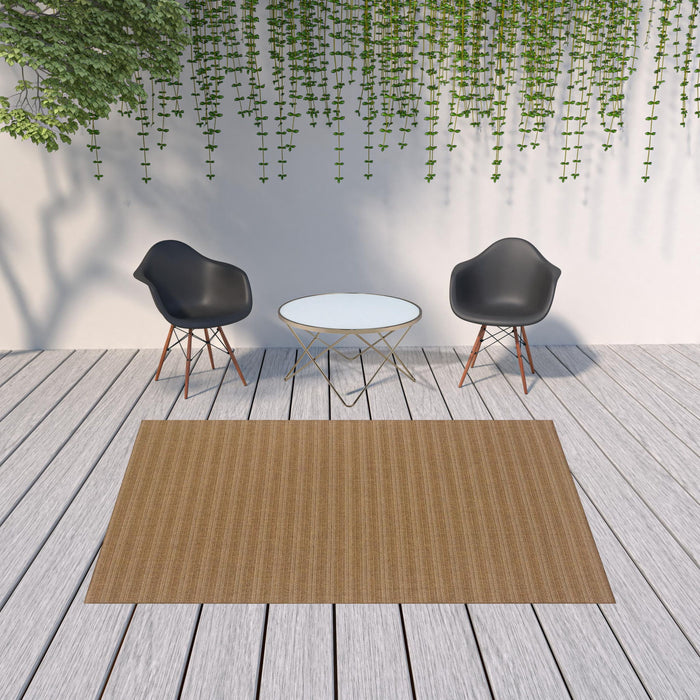 7' X 10' Striped Stain Resistant Indoor / Outdoor Area Rug - Tan