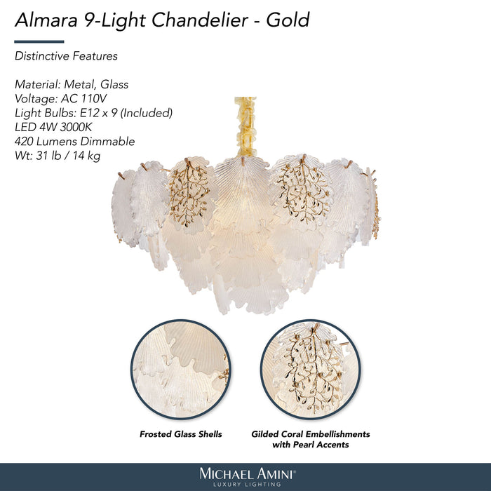 Michael Amini Lighting - Almara 9-Light Frosted Glass Chandelier - Frost / Gold Michael Amini