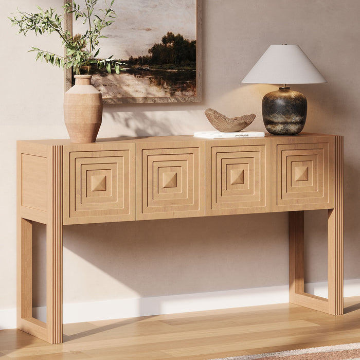 Geometric Carved Console Table With 3 Soft Close Drawers Noble House
