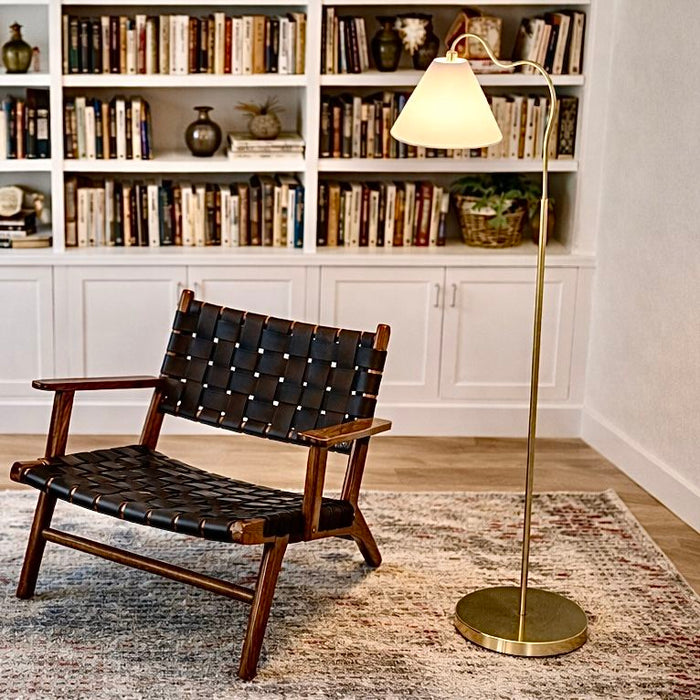 Majestic - Ring Base Curved Floor Lamp With Triangle Drum Shade - Gold / White Ashcroft Furniture