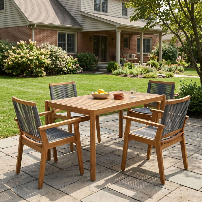 5 Piece Outdoor Dining Set With Table And Arm Chairs - Dark Gray / Light Teak / Teak Noble House