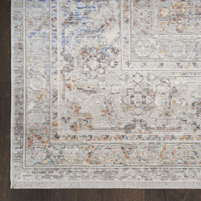 Oriental Power Loom Distressed Area Rug - Ivory And Blue - 3' X 5'
