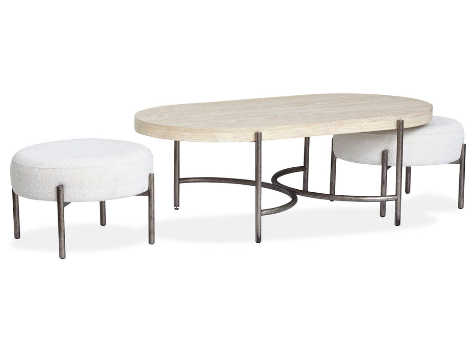 Jennings - Oval Cocktail Table With Two Ottomans - Edgecomb Gray And Weathered Antique Nickel Magnussen Furniture