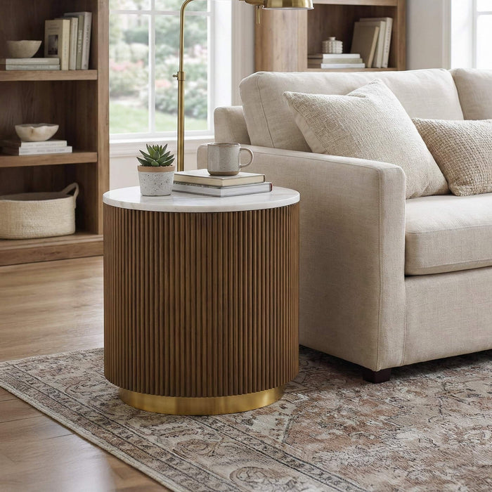 3 Piece Table Set Oval Cocktail Table, 2 Round End Tables - Brown / Gold / White Home Essentials